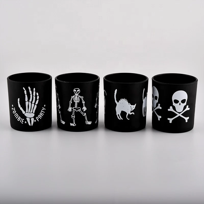 matte black glass candle jars with white printing