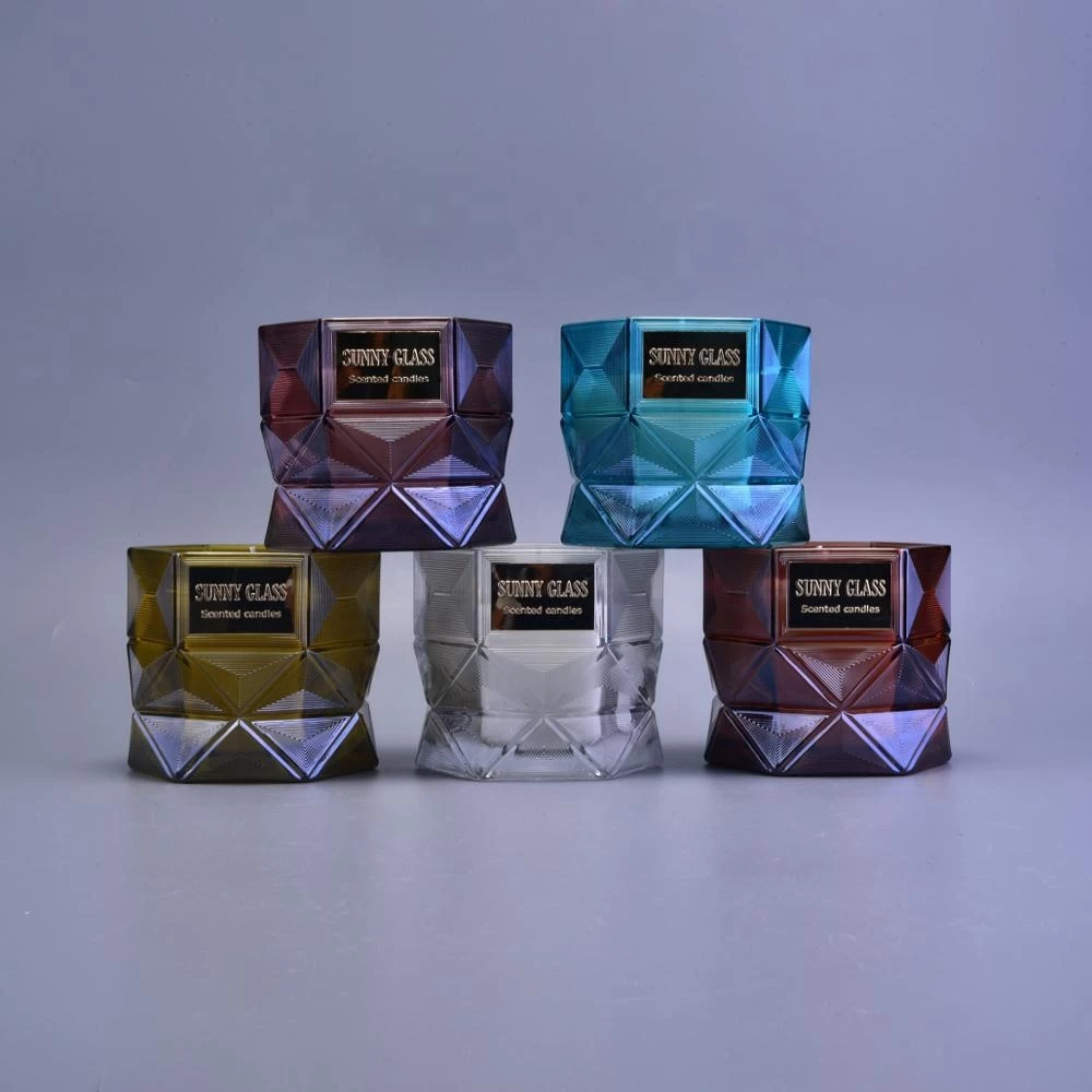 Hexagon Glass Candle Jars Votive Holders with Golden Spraying for Home Decor