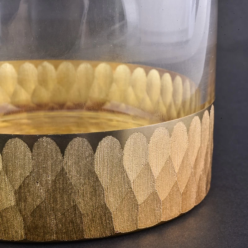 Gold dip engraved base glass candle jar home decoration wholesale