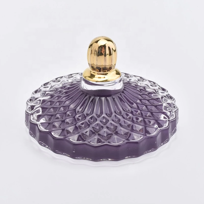 8 oz  purple glass candle jar with lid, diamond glass candle vessel