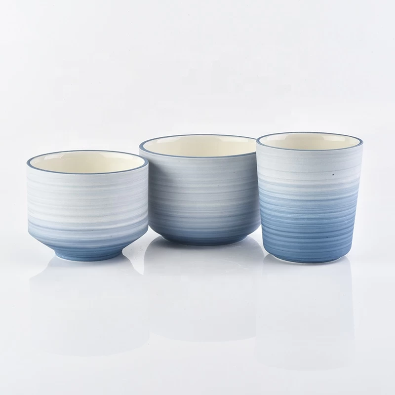 Luxury Gradient Blue Candle Jar Ceramic Candle Holder for Home Decor