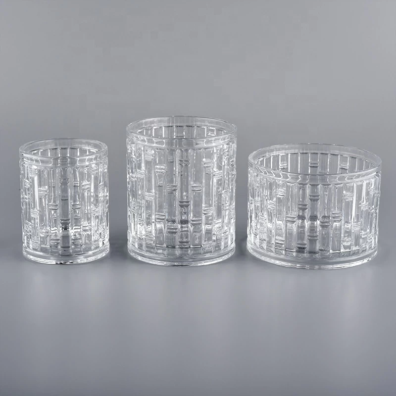 Clear glass candle holder, textured glass candle vessels