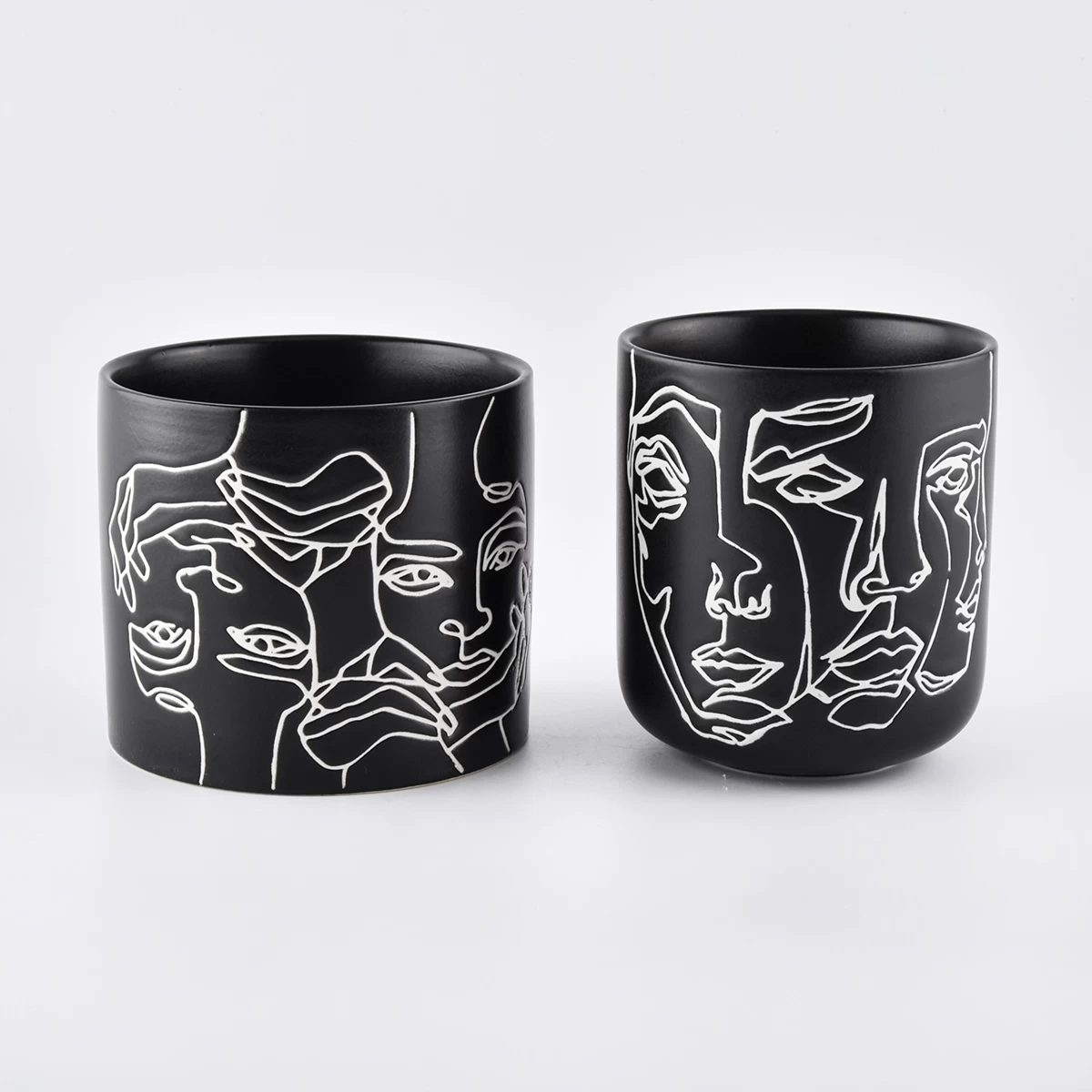 black ceramic candle jars with custom artworks
