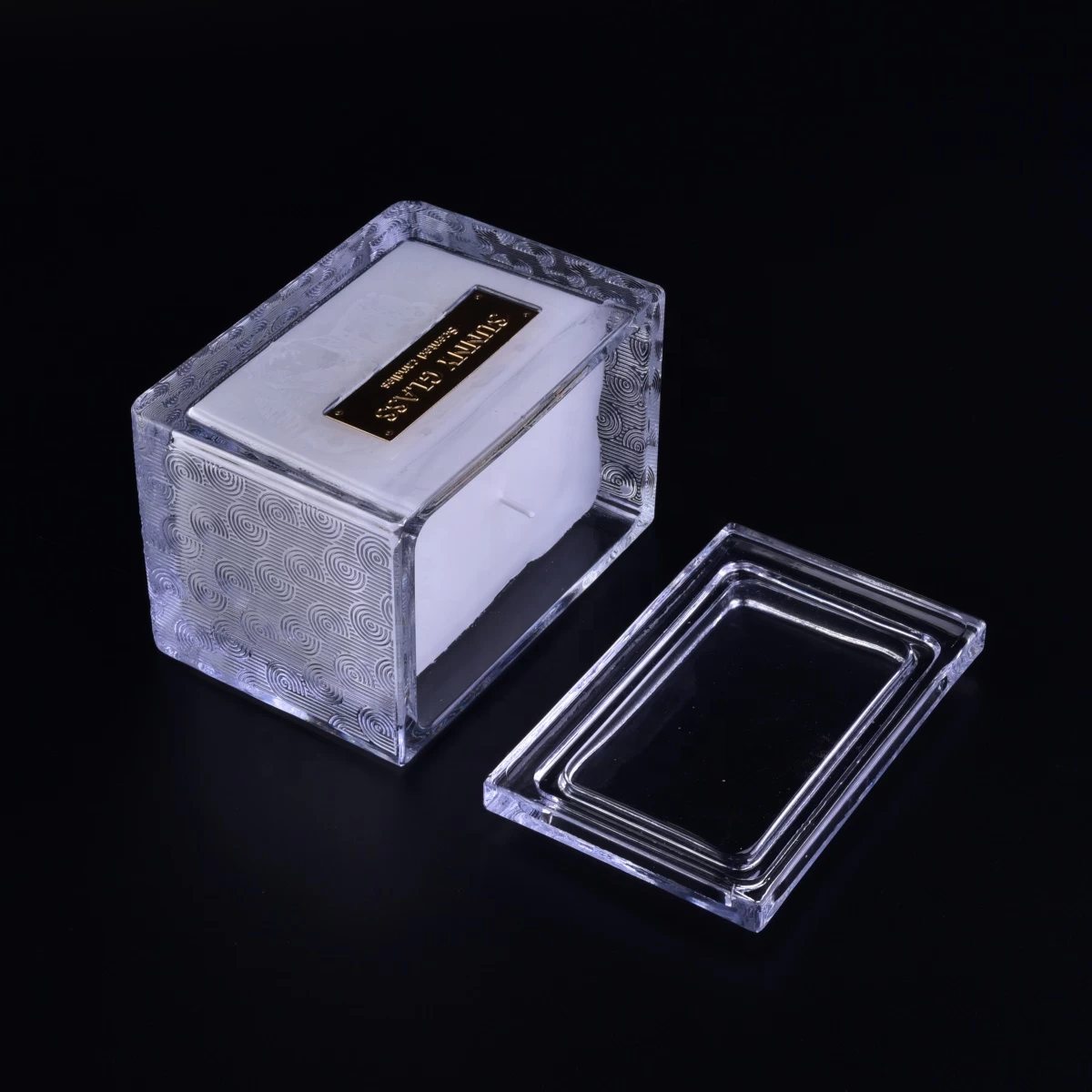 Sunny luxury custom crystal scented square glass candle holder and lids