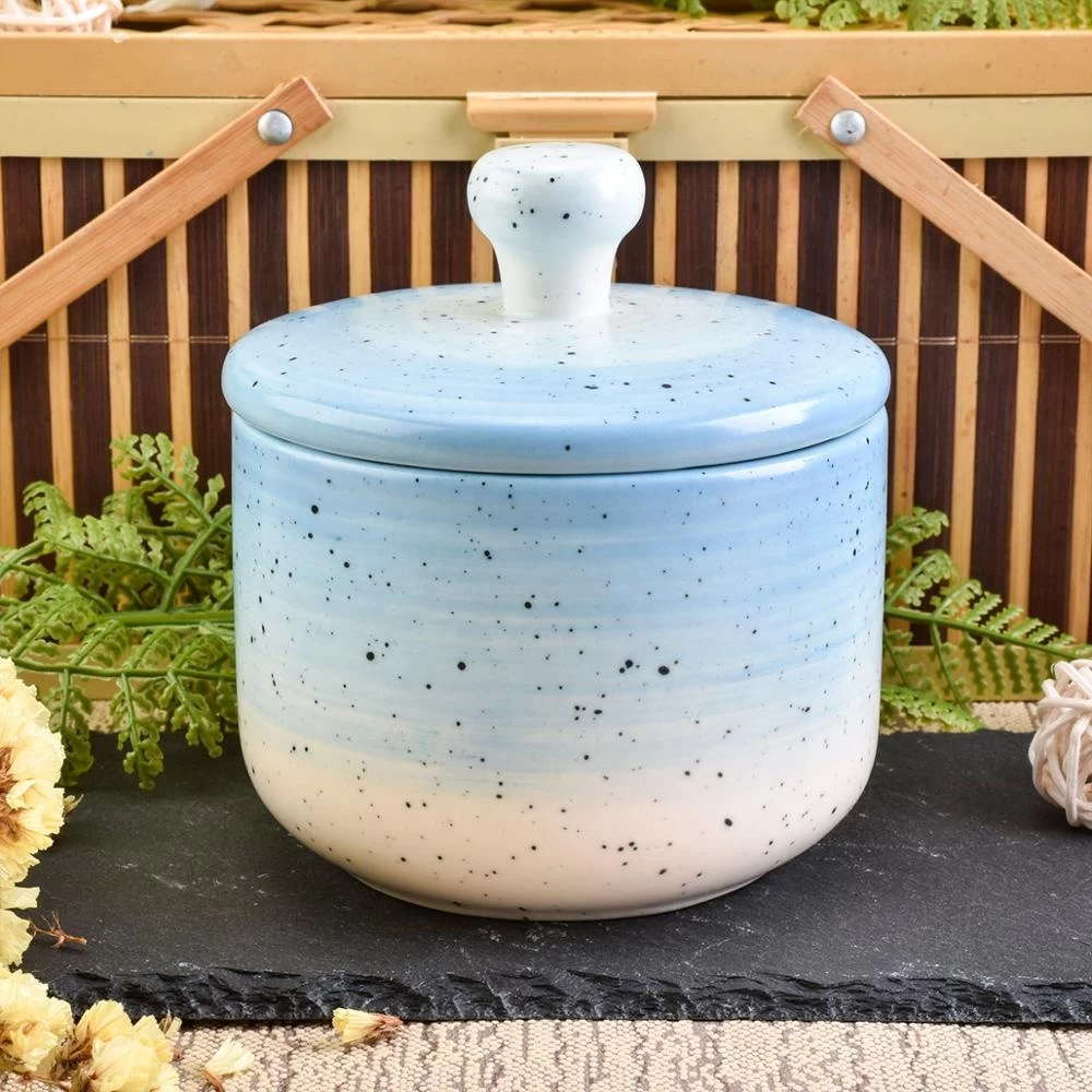 Sunny new design Luxury blue ceramic candle making jar with lid