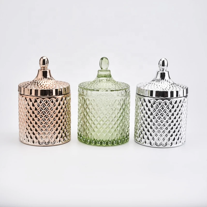 Metallic Diamond Glass Candle Jars with Lids Home Decor Wholesales