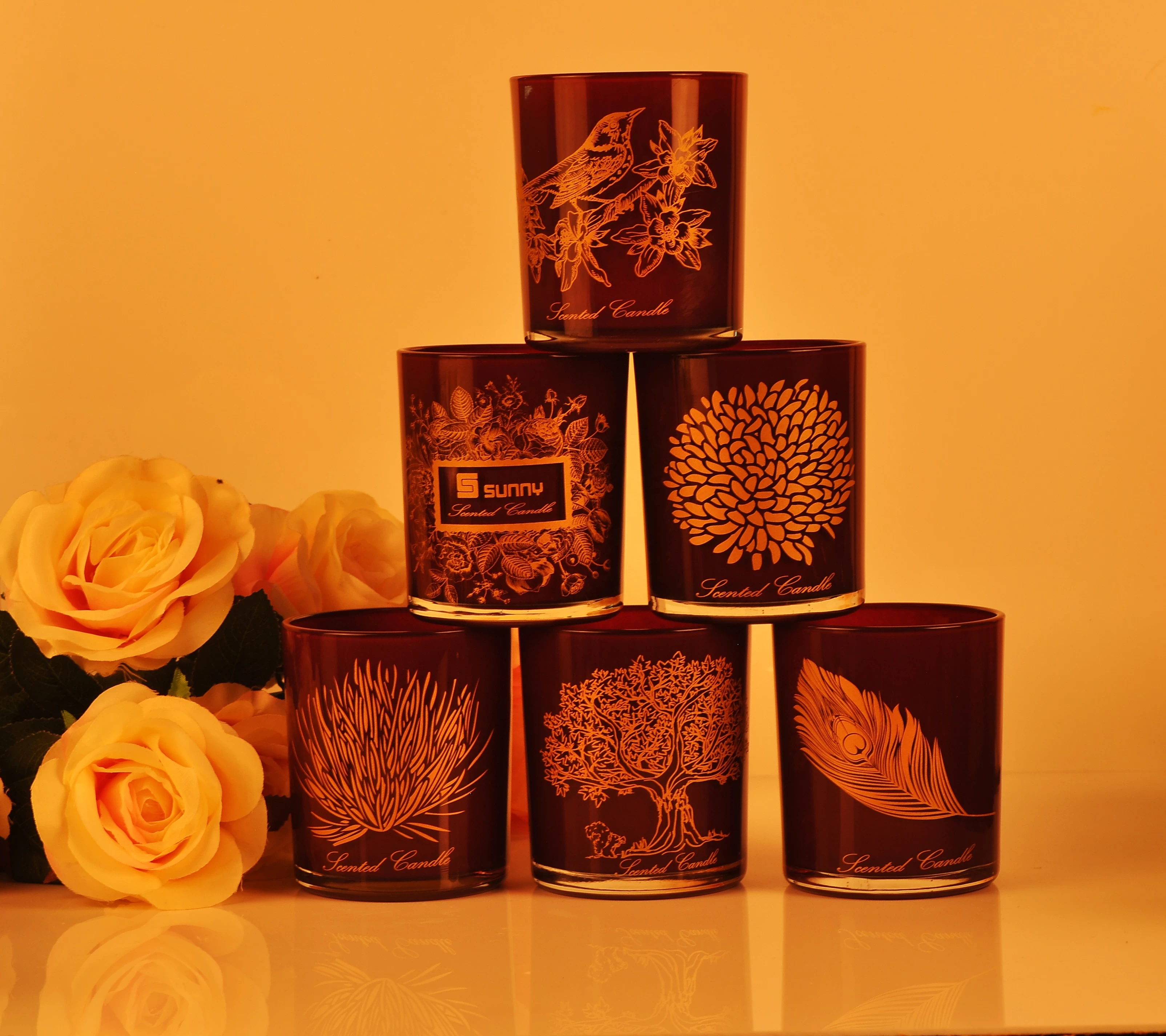 Sunny luxury empty custom cylinder glass candle jars holders 8oz 9oz 10oz