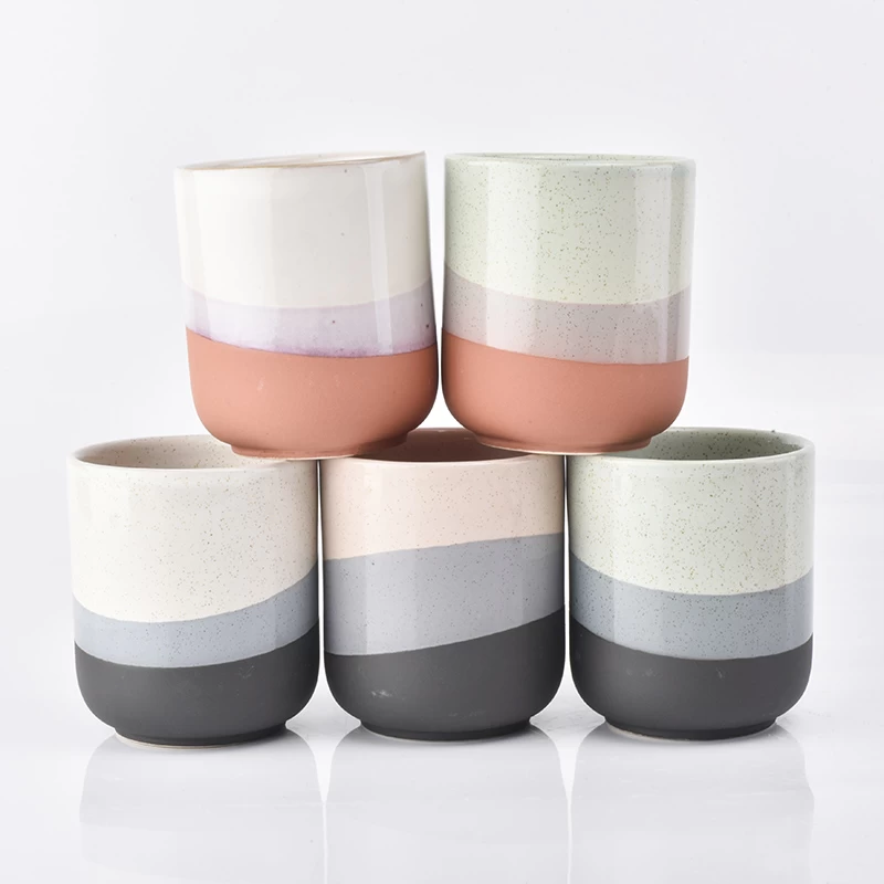 multi color glazed ceramic candle vessel,  curved bottom ceramic jar 12oz
