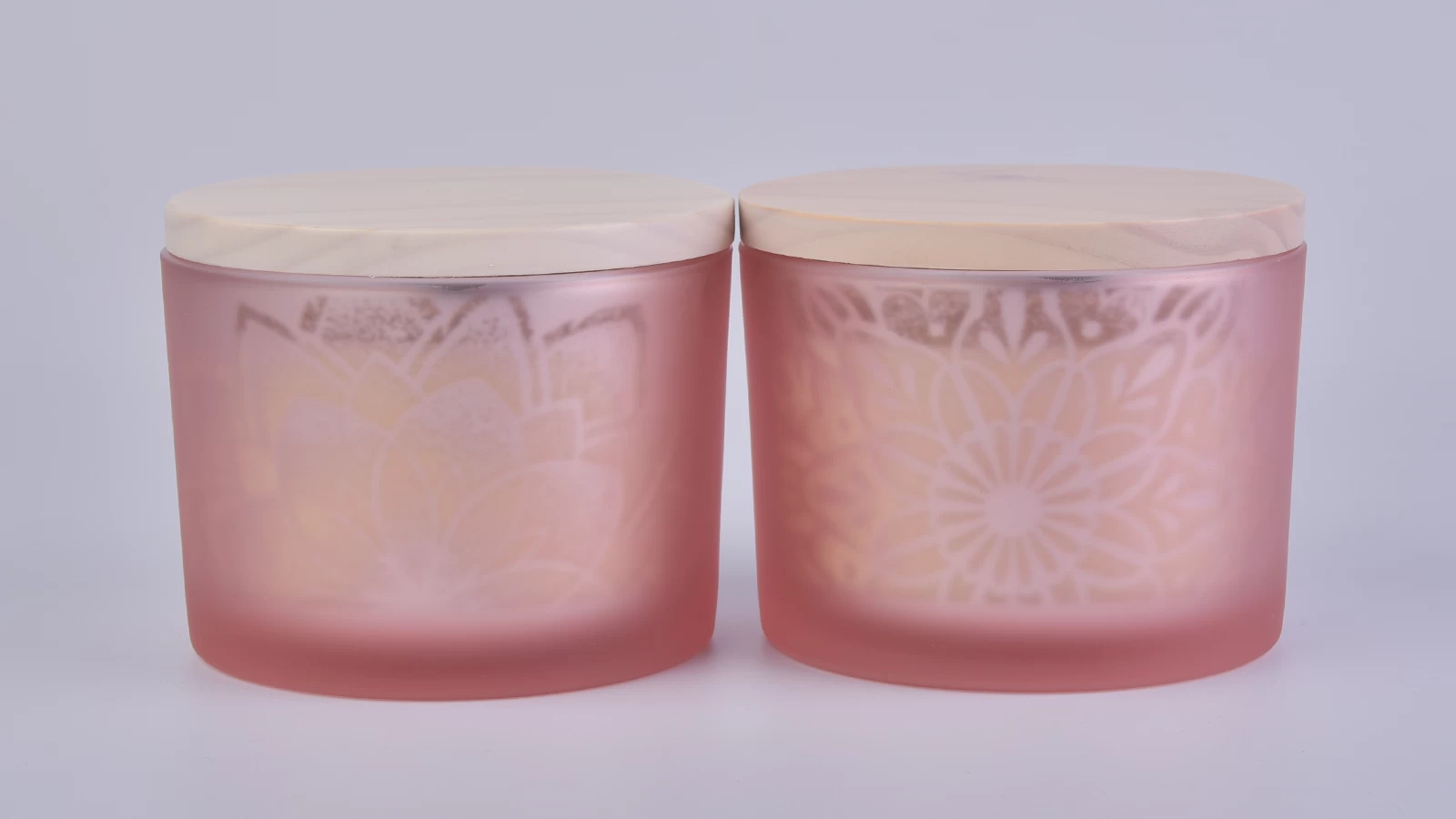 decorative glass candle holder with wooden lid, shiny silver inside laser pattern finishing