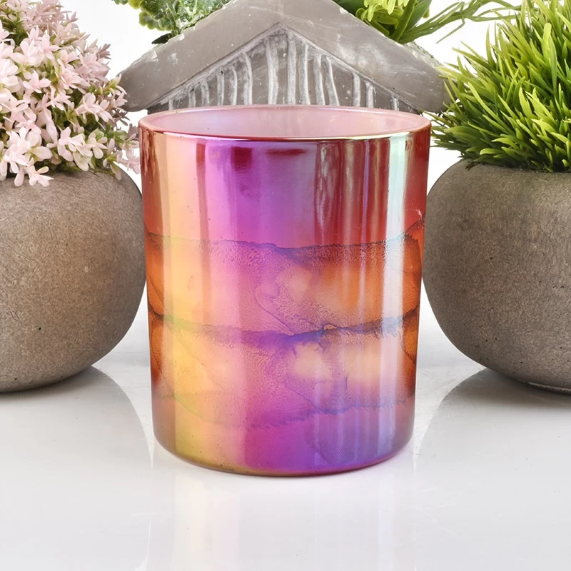 multi-color electroplated glass candle container votive candle jar for home decor