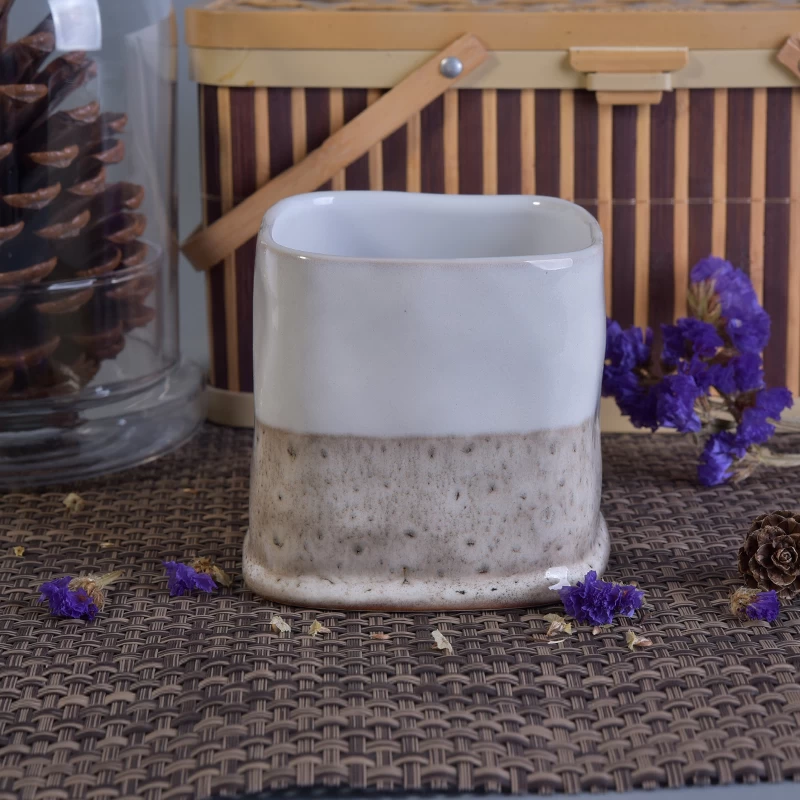 Unique ceramic candle jar square candle container home decor supplier