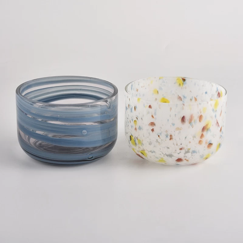 colorful hand made glass candle jars with round bottom