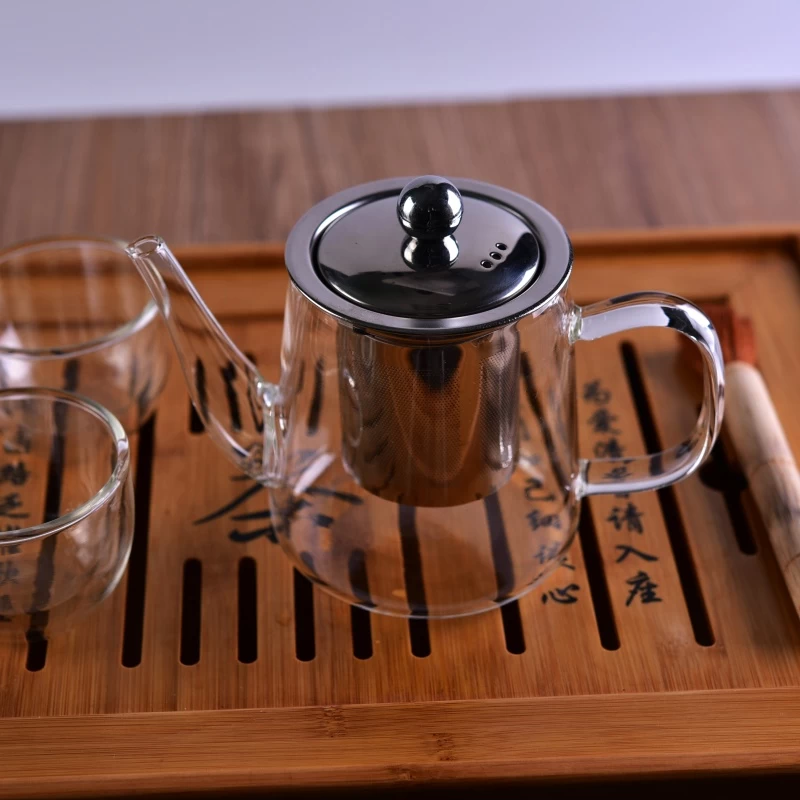 Heat resistant glass borosilicate teapot with Stainless Steel Infuser kettle