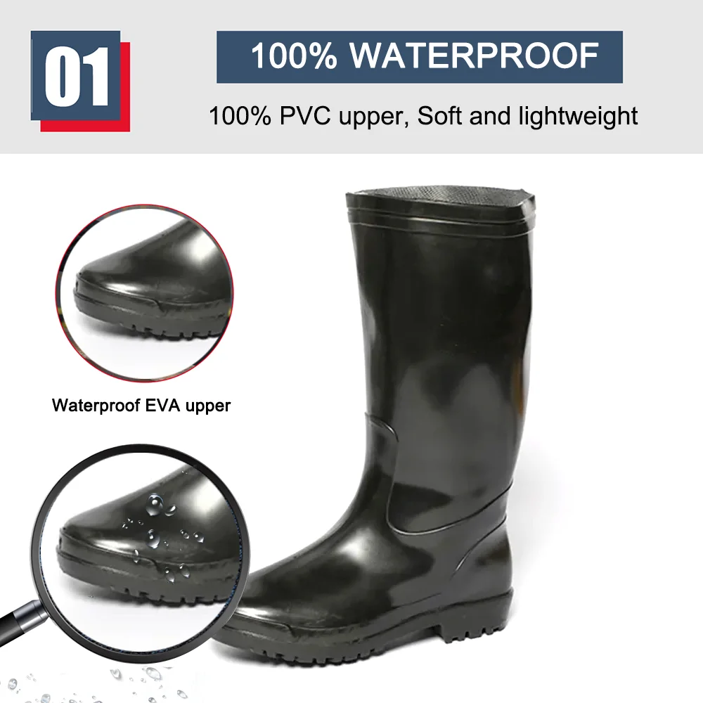 GB41 Stivali da pioggia in PVC nero impermeabile non di sicurezza a basso prezzo per il giardinaggio