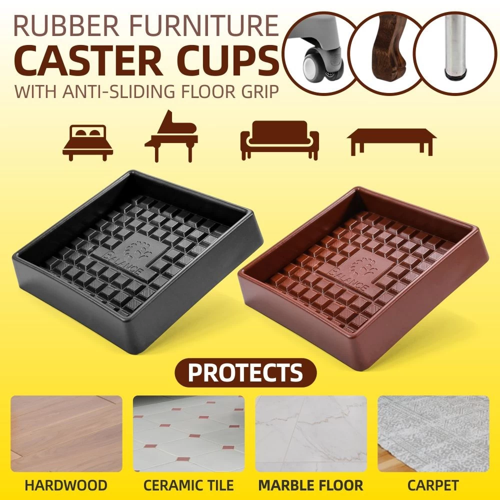 Square Anti-Sliding Rubber Furniture Caster Cups