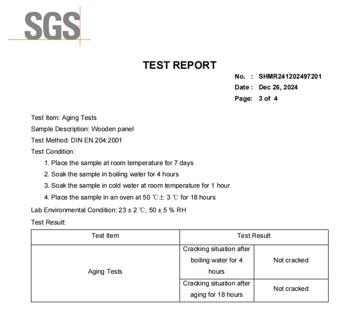 SGS D4 Glue Test Passed: Our Wood Panels Meet the EU’s Highest Water Resistance Standard