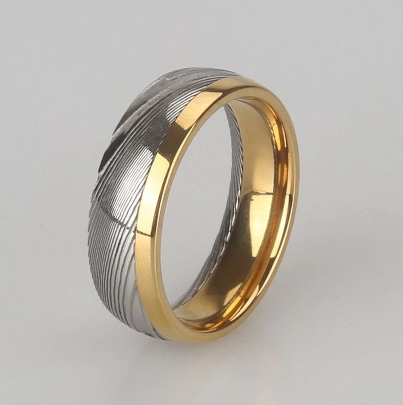 Hotsale Hommes Bande de mariage 8mm Gold Tungstène et Bague en acier de Damas Fabricant de Chine