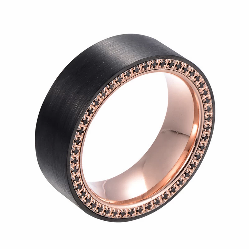 Anello in carburo di tungsteno tungsteno tungsteno uomo più nuovo stile tungsteno tungsteno con un cerchio di pietre nere cz sui lati