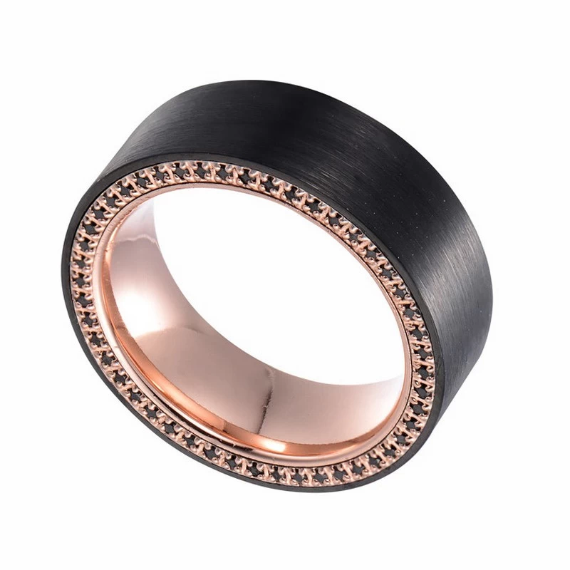 Anello in carburo di tungsteno tungsteno tungsteno uomo più nuovo stile tungsteno tungsteno con un cerchio di pietre nere cz sui lati