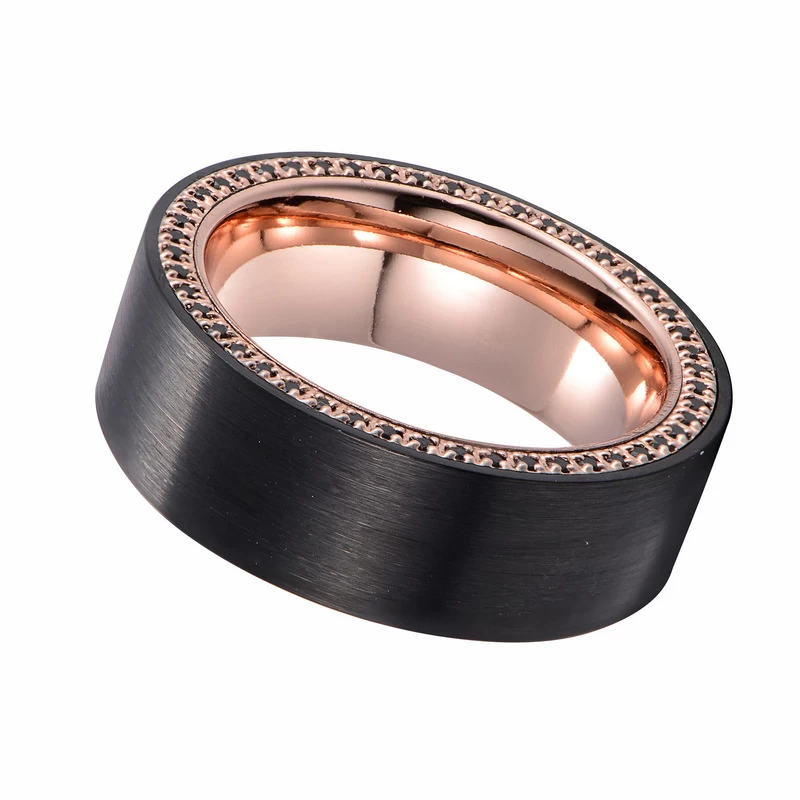 Anello in carburo di tungsteno tungsteno tungsteno uomo più nuovo stile tungsteno tungsteno con un cerchio di pietre nere cz sui lati