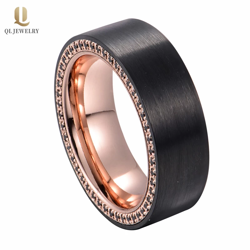 Anello in carburo di tungsteno tungsteno tungsteno uomo più nuovo stile tungsteno tungsteno con un cerchio di pietre nere cz sui lati