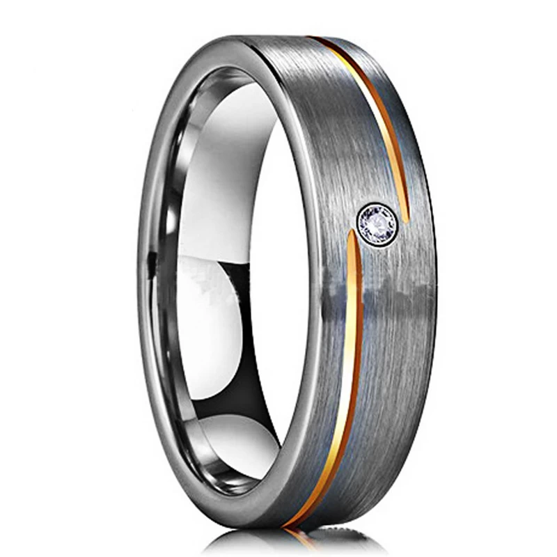 Bandes de mariage de tungstène en satin de satin de 6mm de 6mm de 6mm avec groove d\'or rose et 1 fabricant blanc CZ Chine