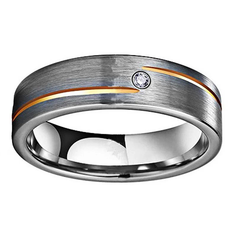 Bandes de mariage de tungstène en satin de satin de 6mm de 6mm de 6mm avec groove d\'or rose et 1 fabricant blanc CZ Chine