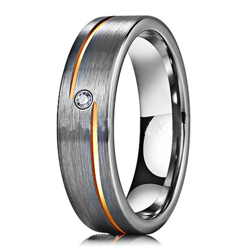 Bandes de mariage de tungstène en satin de satin de 6mm de 6mm de 6mm avec groove d\'or rose et 1 fabricant blanc CZ Chine