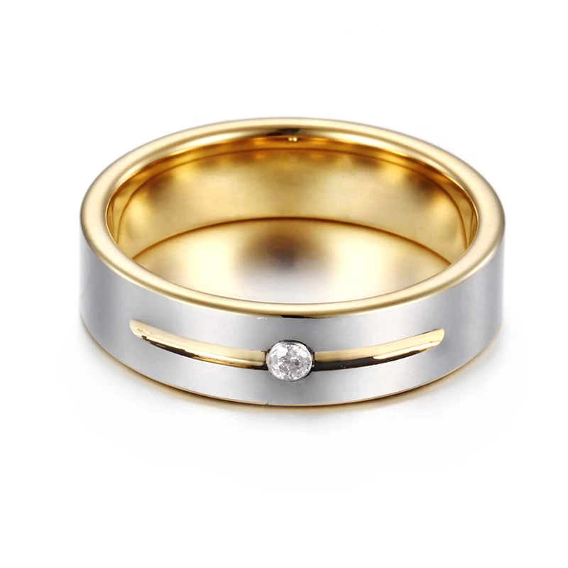 Hochglanzpoliert 6mm Herren-Hochzeitsband-flacher Gold- und Silber-Wolframkarbidring mit 1 CZ-Stein auf der Nut-China-Fabrik