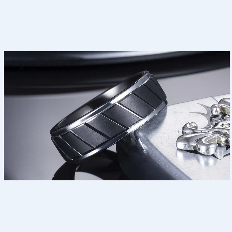 Anello popolare Mens Black Tungsteno 8mm Passo Bordi Nero Tungsteno Anello Pneumatico per Uomini Produttore della Cina