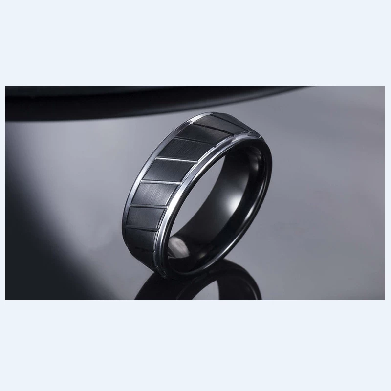 Anello popolare Mens Black Tungsteno 8mm Passo Bordi Nero Tungsteno Anello Pneumatico per Uomini Produttore della Cina