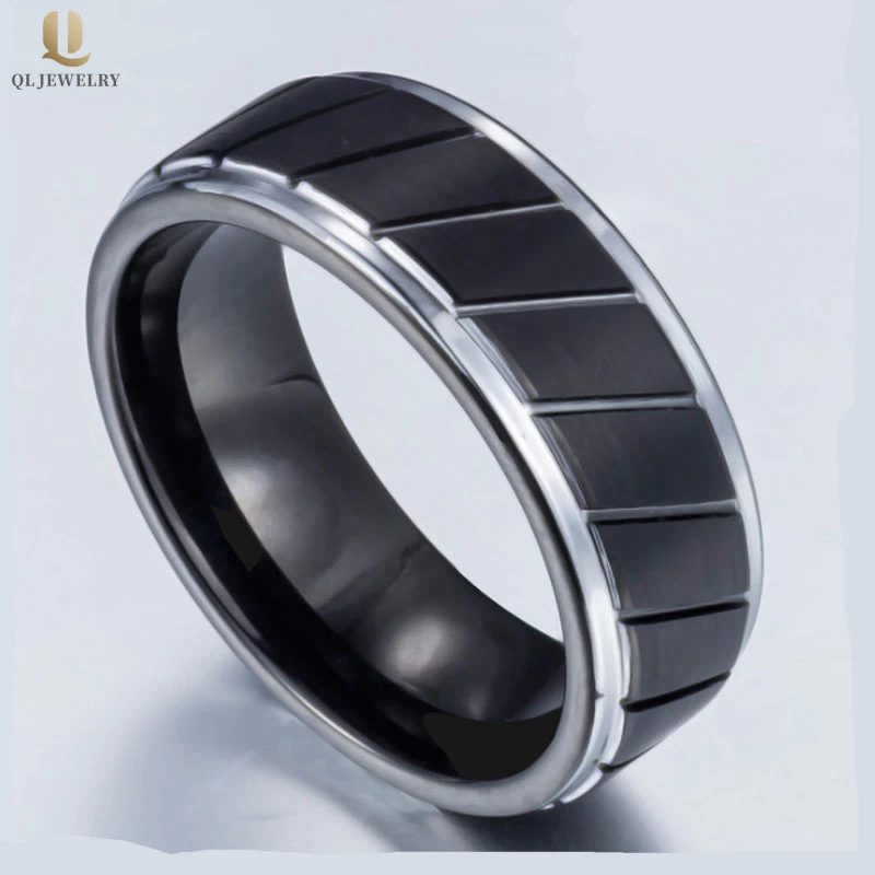 Anello popolare Mens Black Tungsteno 8mm Passo Bordi Nero Tungsteno Anello Pneumatico per Uomini Produttore della Cina