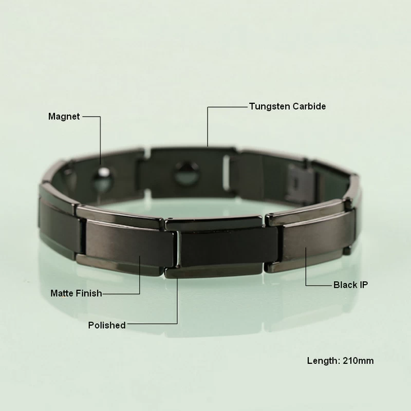Bijoux de tungstène en gros Hommes Matte fini Bracelets de carbure de tungstène noir avec aimants Chine Fournisseur