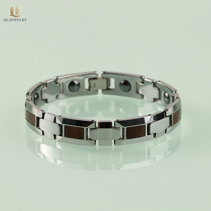 Braccialetto in carburo di tungsteno ad alta lucidato all\'ingrosso con legno e magneti inlay porcellana fornitore