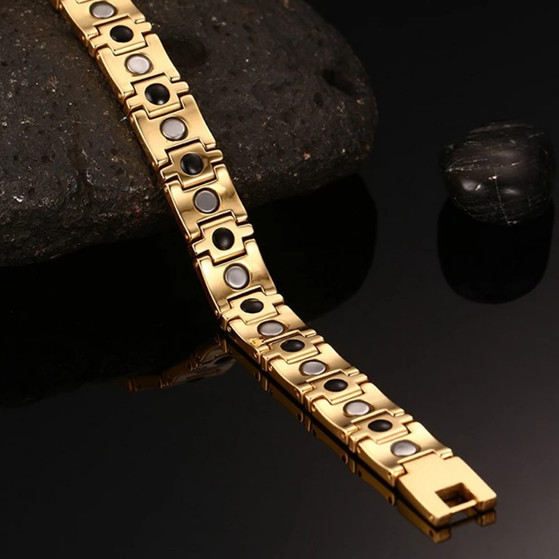 Grossistes Hommes Bijoux Bijoux Health Bracelet en tanngstène en or poli High Santé avec aimants et germanium Fournisseur de Chine