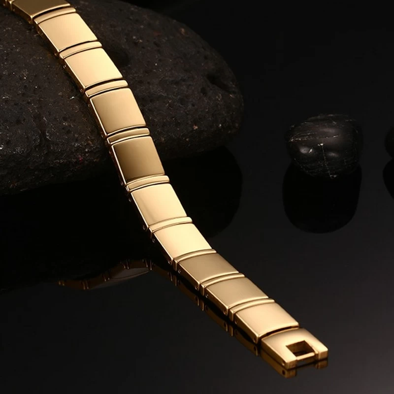 Grossistes Hommes Bijoux Bijoux Health Bracelet en tanngstène en or poli High Santé avec aimants et germanium Fournisseur de Chine
