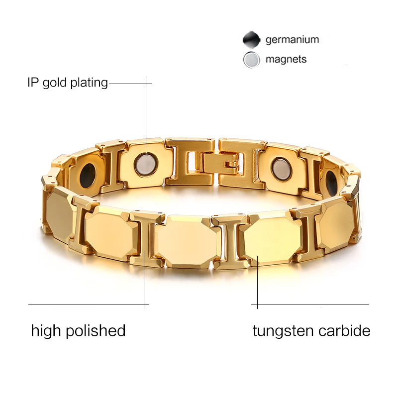 Vente en gros Hommes Bijoux de Tungstène Bracelet de soins de santé Haute bracelet en lien de tungstène en or poli avec aimants et le fournisseur de chinois germanium