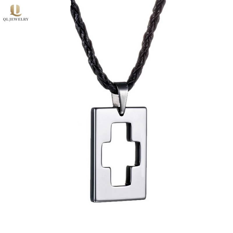 Vendita calda Gioielli da uomo in carburo di tungsteno Piazza Pendente Tungsteno Open Cross Collana Dog Tag Cina fornitore