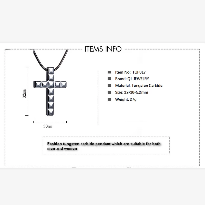 Hot selling Men\'s Jewelry Tungsten Carbide Cross Pendant Necklace Faceted Tungsten Dog Tag China Supplier