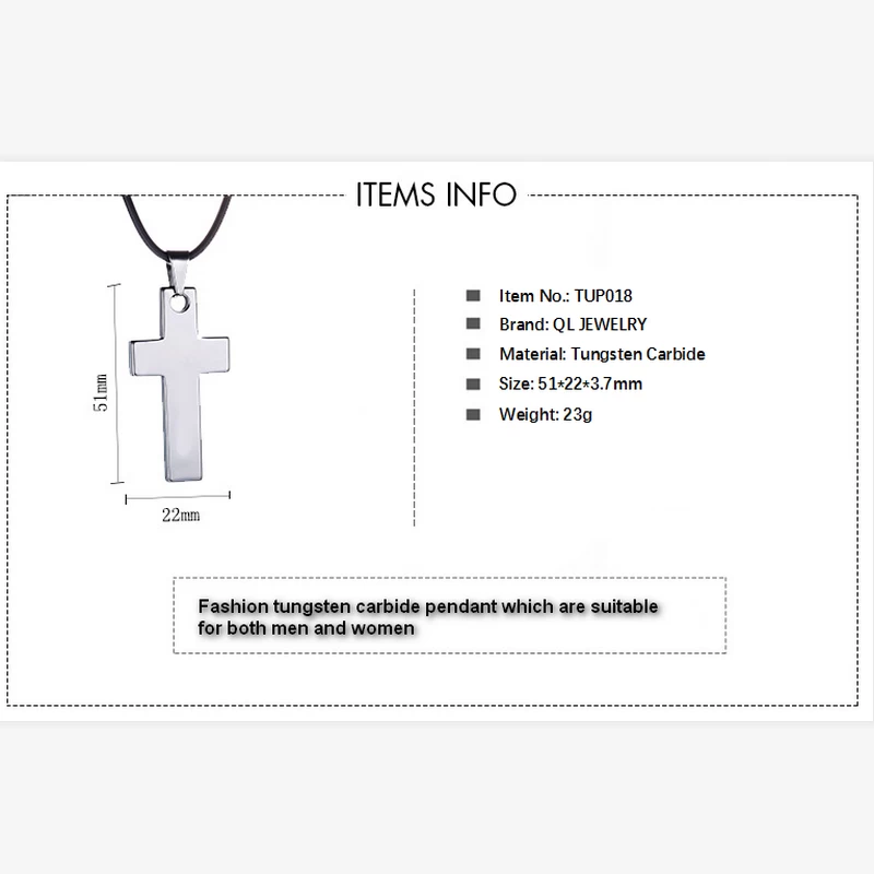 Chaud Selling Bijoux Hommes Tungstène Croix Collier Pendentif Collier Homme Tungsten Dog Tag Chine Fournisseur