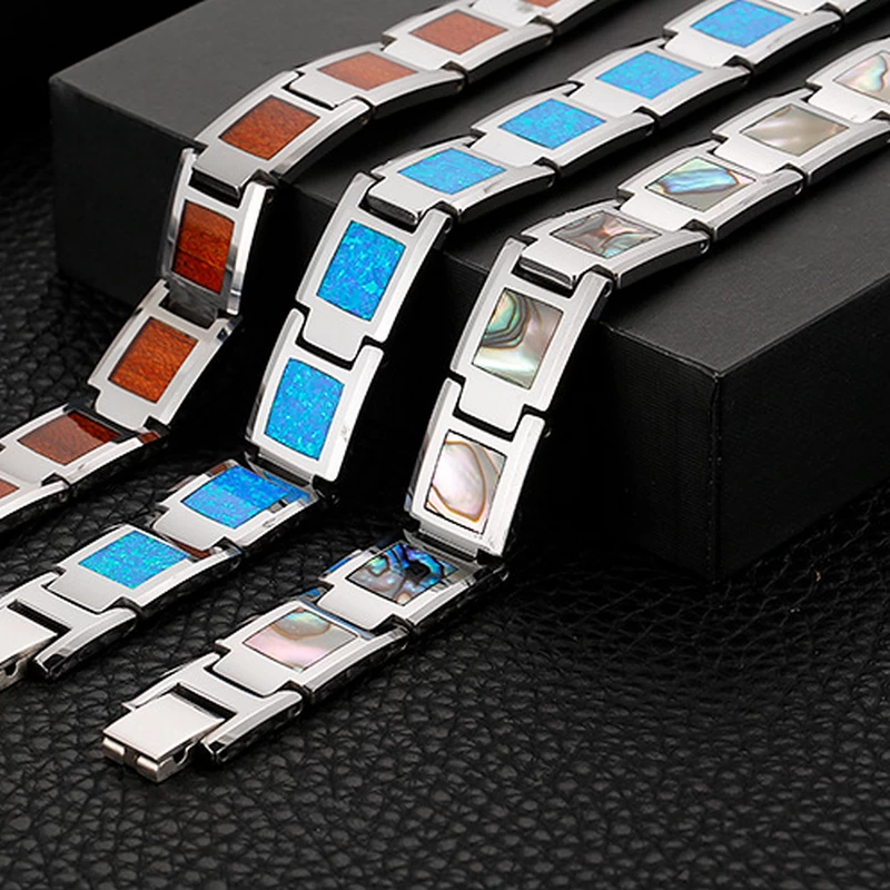 Großhandel Gesundheit Herren Schmuck High Polished Herren Shell Wolfram Carbid Armband Magnete Inlay China Lieferant
