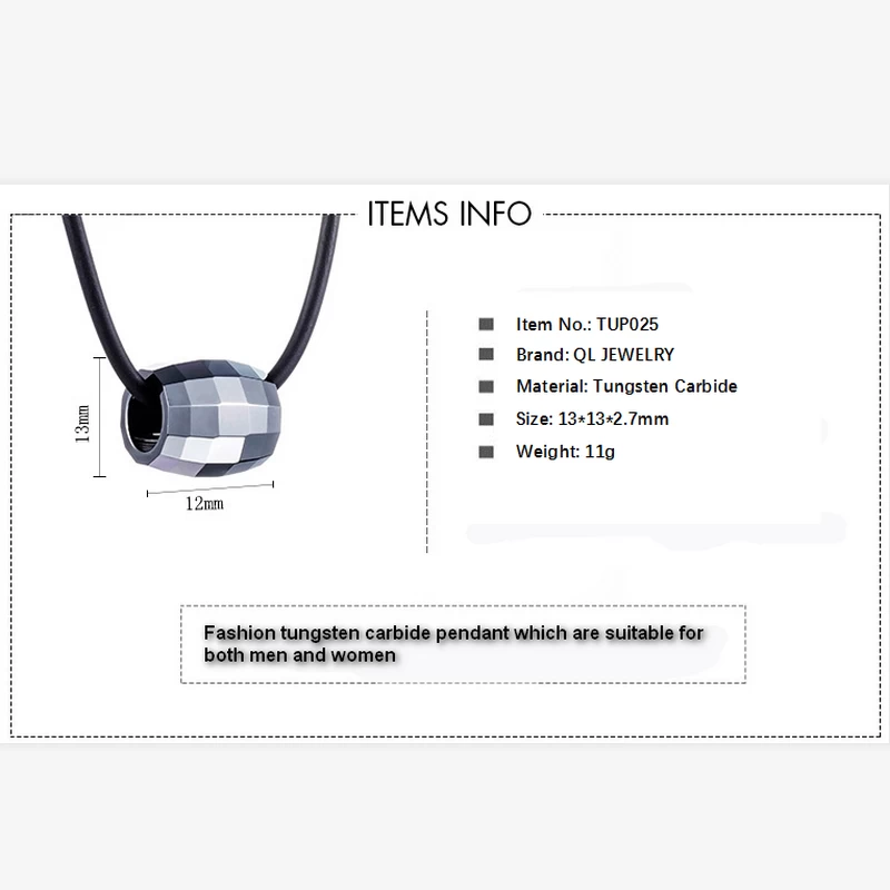 Newest Design Mens Fashin Jewelry Faceted Tungsten Carbide Pendant Necklace Mens Faceted Tungsten Dog Tag China Supplier