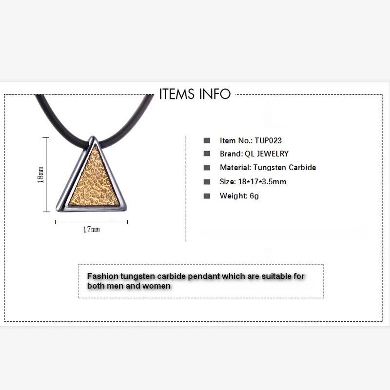 Dernier Design Hommes Bijoux Mens Hommes Tungstène Triangle Triangle Pendentif Collier Mens Gold Tungsten Tag Tag Triangle Pendentif China Factory