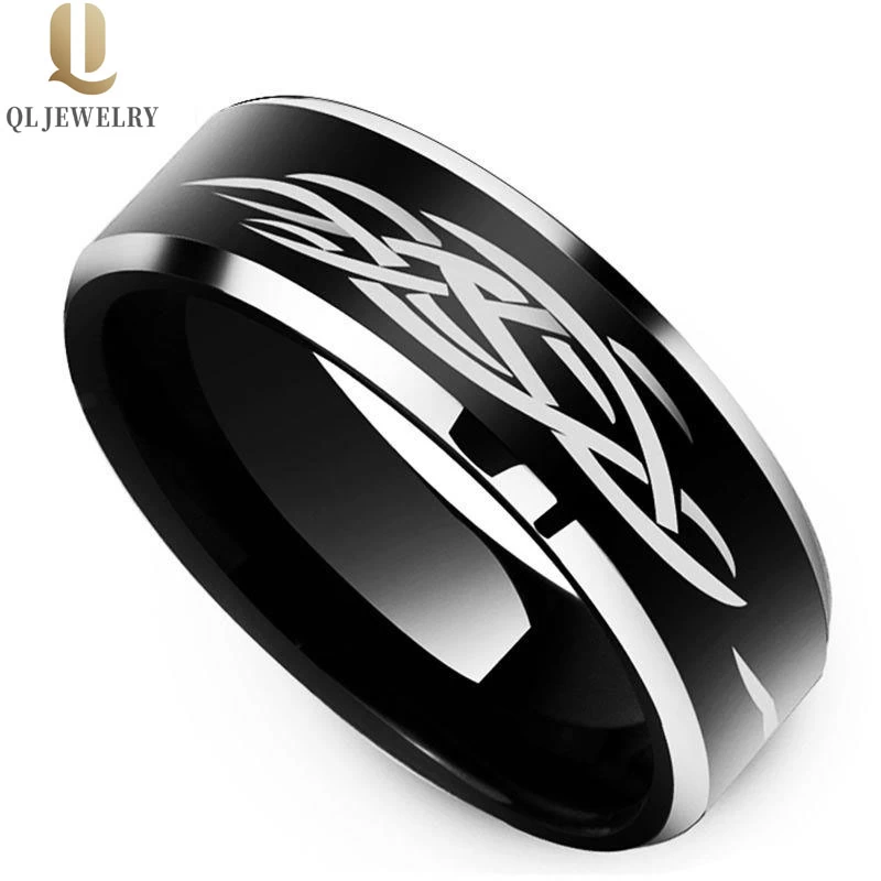 Vente en gros de 8mm Domé Matte fini Deux tonalité de tungstène Bague en carbure de tungstène en or et bleu de carbure de tungstène bleu