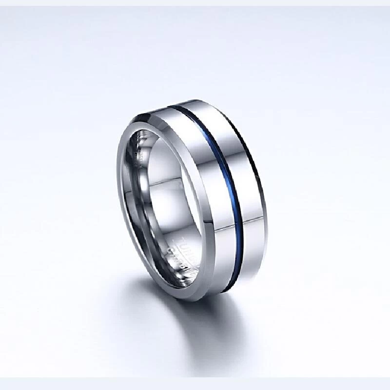 Chine fabricant en gros 8mm plaine haute vernis deux tons tungstène bague en carbure de tungstène bleu tungstène bague en carbure de tungstène