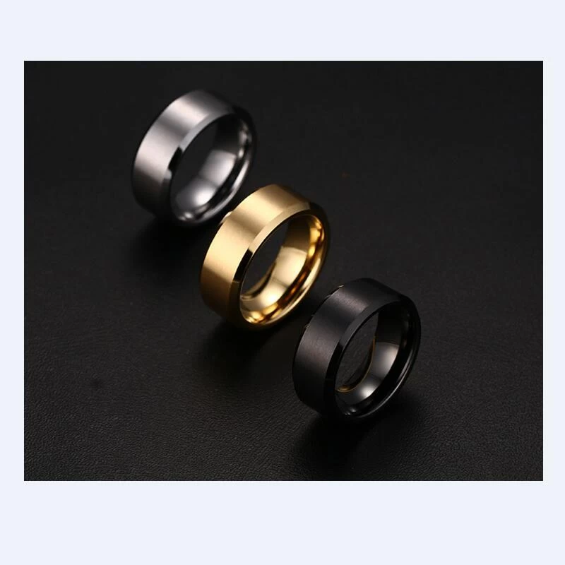 China Factory and Manufacturer selling 8mm Flat and Brushed Black Tungsten carbide ring with Bevel Edges for Men Cool finger ring tungsten rings