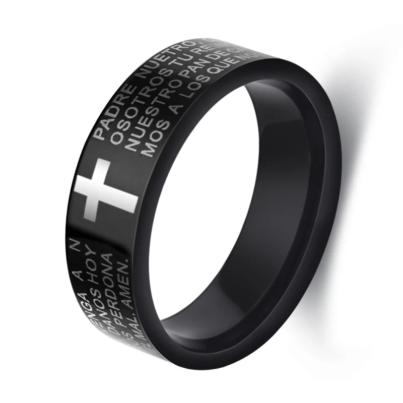 Vendita calda Inciso inciso 8mm Pola Pola Polacco Black Black Tungsteno Anello in metallo duro Signori Preghiera Anello dito Tungsteno Band in carburo di tungsteno Fabbrica della Cina Fabbrica e produttore