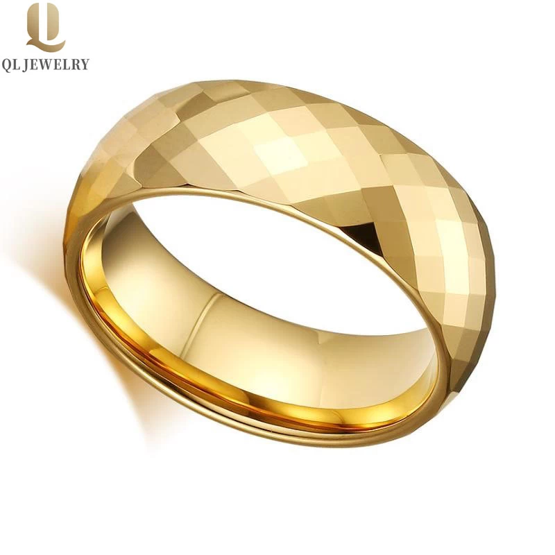6mm / 8mm gewölbter und gold Wolframkarbidring mit shinny facettiertes Bling Hochzeitspaar Wolframringe und -bänder für Mann und Frauen aus China Fabrik