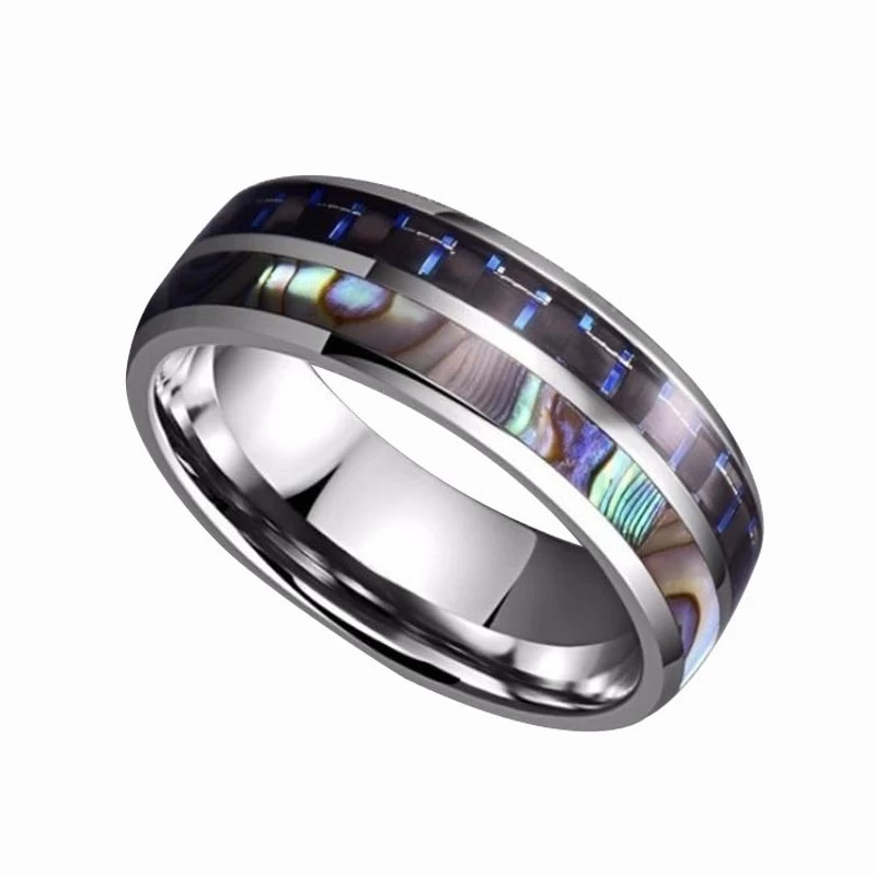 Vendita calda 8mm Shell per uomo lucidato e in fibra di carbonio nero Anello in carburo di tungsteno per uomo e donna