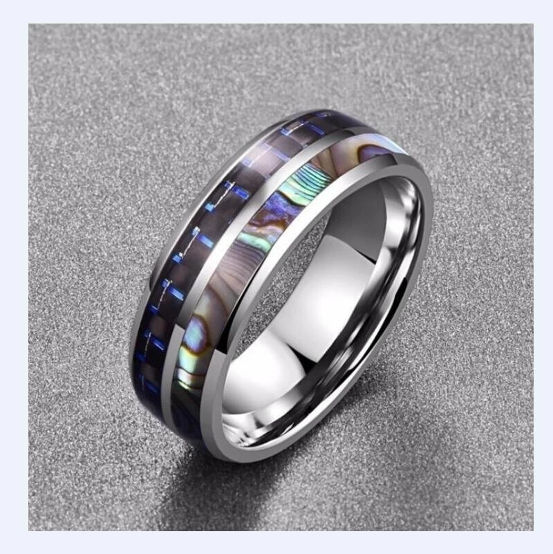 Vendita calda 8mm Shell per uomo lucidato e in fibra di carbonio nero Anello in carburo di tungsteno per uomo e donna